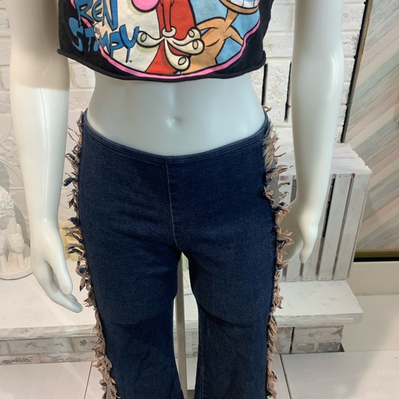 Y2K stretchy hip hugger tassel fringe western flair jeans - Picture 9 of 11